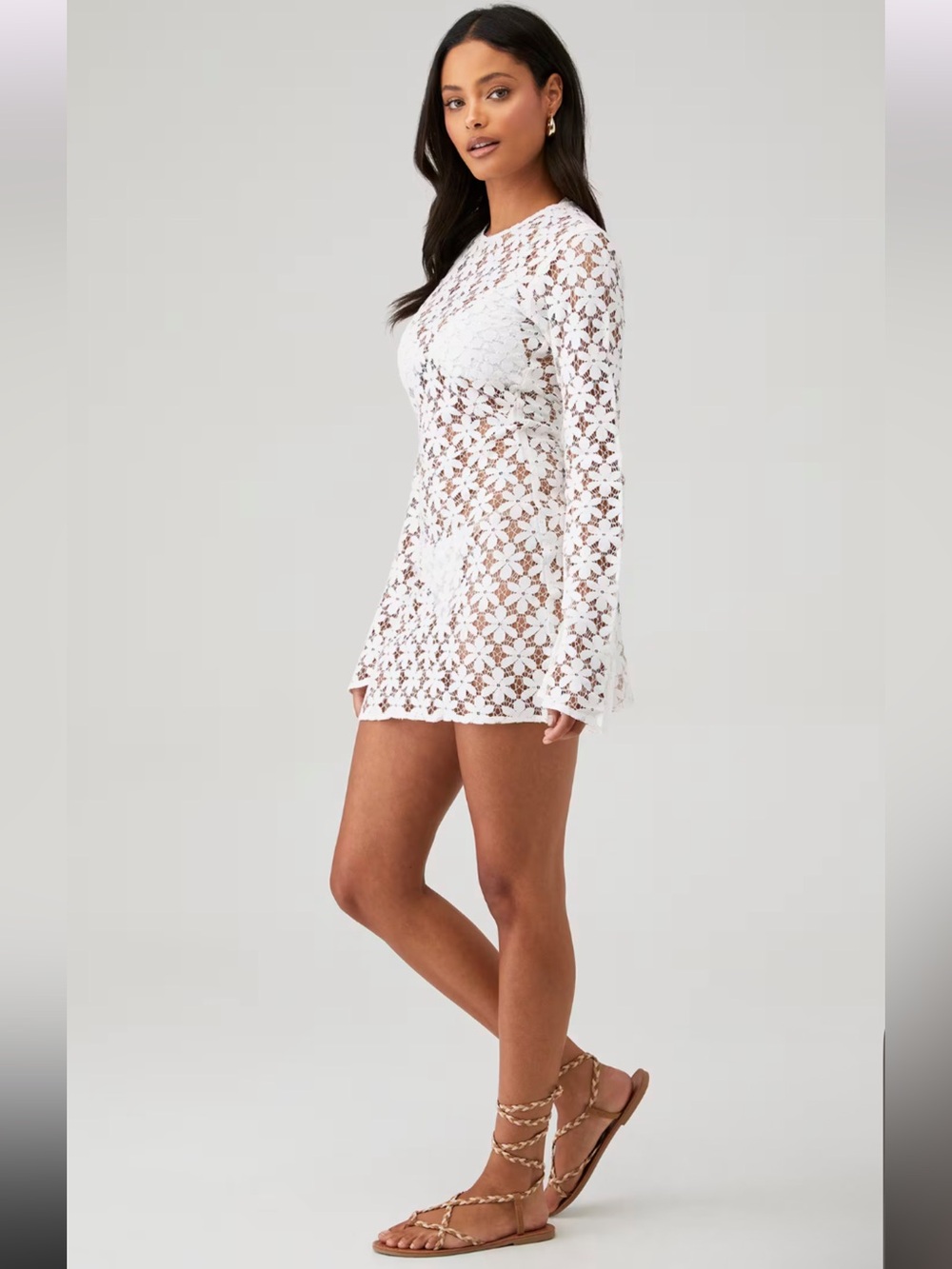 BEACH RIOT Women's Goldie Floral Mesh Dress in White Size XS - Picture 8 of 8